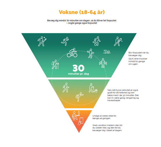 Pyramide over sundhedsstyrelsens anbefalinger om motion 